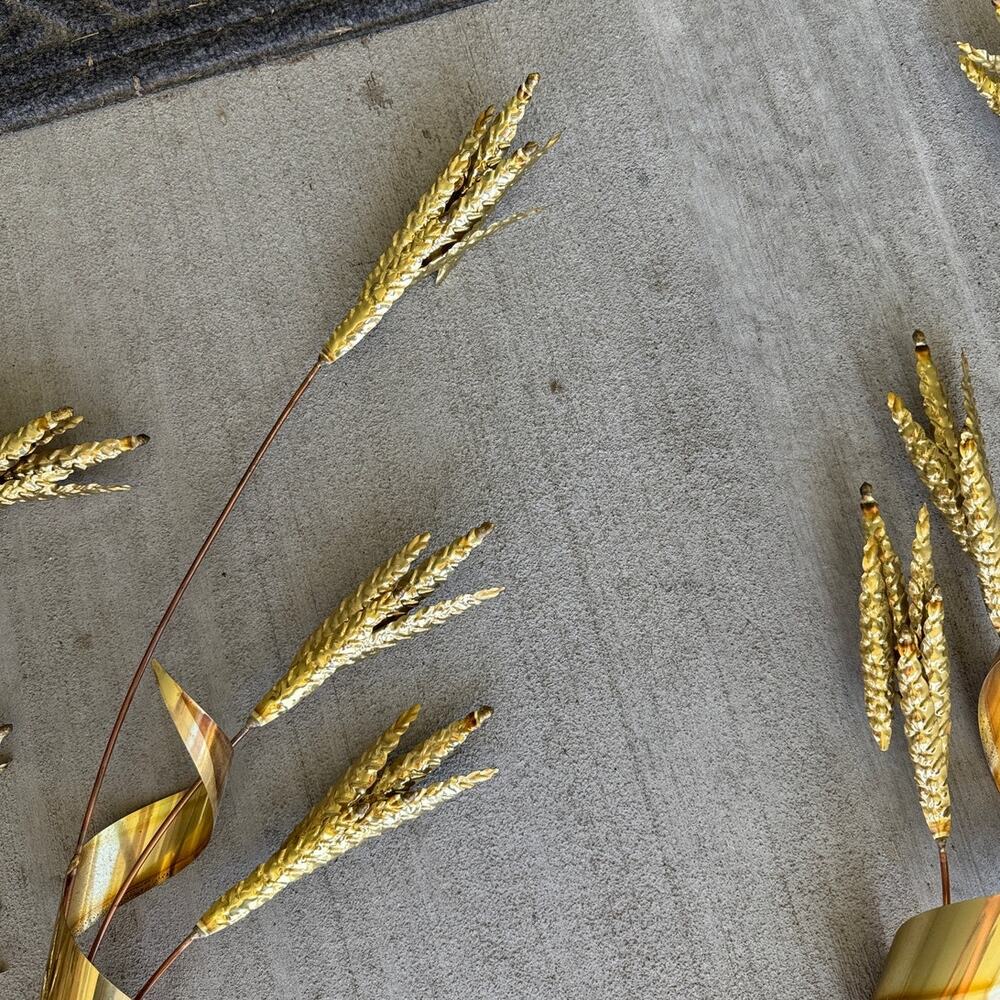 vintage home interior Mid-Century Modern metal wheat stalk wall art brass copper - Picture 7 of 13